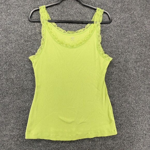 Apt. 9 Tops - Apt 9 Y2K Tank Top Womens XL Green Ribbed Lace Trim Stretch‎ Preppy 90s Casual